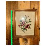 Framed Needlepoint Floral and Butterfly Tapestry