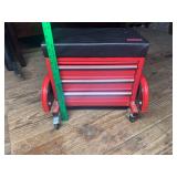 Uline Red Rolling Tool Box Seat with Three Drawers