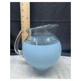 Blue Frosted Glass Pitcher with Gold Band