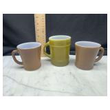 Set of Three Fire King Glass Mugs green and brown