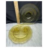 Amber Depression Glass Plates and Candlesticks Set