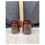 Pair of Brown Glazed Stoneware Mugs