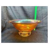 Marigold carnival glass double scroll footed bowl