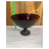 Ruby Red Cut Glass Pedestal Bowl