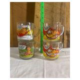 Set of Four Garfield Glass Mugs Jim Davis Comic Character Drinkware