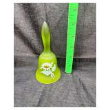 Handpainted westmoreland green satin glass bell