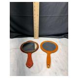 Two Hand Mirrors with Amber Plastic/celluloid Frames