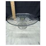 Clear Glass Pedestal Cake Stand with Pressed Starburst Pattern