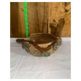 Signed Studio Pottery Ceramic Bowl with Applied Holly Leaves