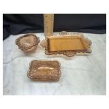 Amber Iridescent Glass Vanity Set Three Pieces