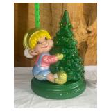 Ceramic Elf and Christmas Tree Figurine Lamp