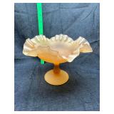 Fenton Peach Satin Glass Ruffled Compote