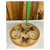 midcentury bamboo butterfly tray and coaster set