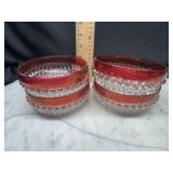 Set of Four cranberry and diamondpoint bowls