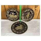 Set of 3 Faros Keramik Rhodes Greece 24K Gold Decorative Plates