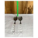 Silver Plated and Cut Glass Salad Serving Utensil Pair