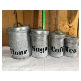 Farmhouse Galvanized Metal Canister Set of Four