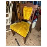 Wooden Accent Chair with Yellow Velvet Upholstery