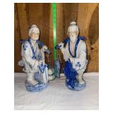 Blue and White Porcelain Fisherman and Fishwife Figurines