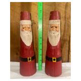 Carved Wooden Santa Figures Pair