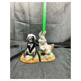 Ceramic disneys Bambi flower Skunk and thumper Rabbit Figural Bookends