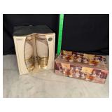 Set of 4 Libbey gold decorated drinking glasses and roadhouse shot glasses