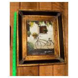 Bicycle art print in gold tone frame