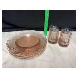 1930s pink depression American sweetheart 6 dessert plates and shaker set