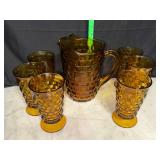 Whitehall Amber pitcher and 6 tea glasses
