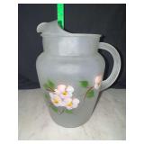 Satin glass hand painted dogwood pitcher