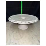 Vintage milk glass laced edge cake stand