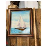 Framed Diorama Style Sailboat Painting Named Endeavour