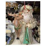Hand painted ceramic Santa and reindeer statue