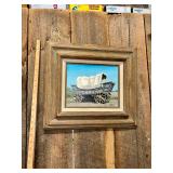 Framed Canvas Painting of Covered Wagon Signed Roebke