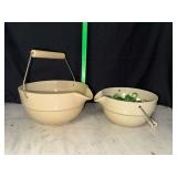 2 vintage pottery hand bail pouring nesting bowls