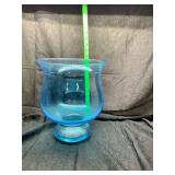 Blue Glass Hurricane Vase Centerpiece