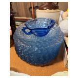 Stack of sapphire blue bubble glass plates and odd price of cobalt glass