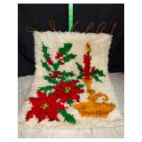 Vintage Christmas poinsettia latch hook wall hanging