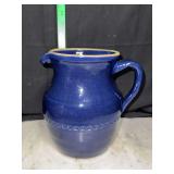Blue stoneware pottery pitcher