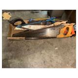 Box of saws and tools