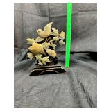 Carved Mother of Pearl Floral and Bird Display Sculpture on Wooden Stand
