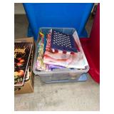 Assorted Decorative Garden and US Flags in Storage Bin