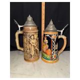 2 west German lidded beer steins