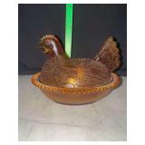 Vintage amber glass hen on nest