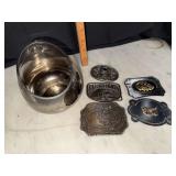 5 vintage belt buckles in bowl