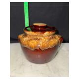 Brown drip pottery bean pot