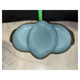 Fire king blue milk glass divided relish tray