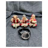 Three Three Stooges Santa Ornaments and Themed Wristwatch