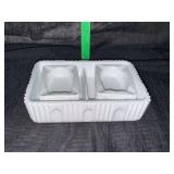 Vintage Westmoreland milk glass cigarette box and ashtrays set