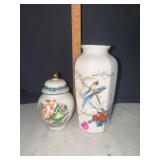 Japan porcelain blue bird vase and small landscape ginger jar